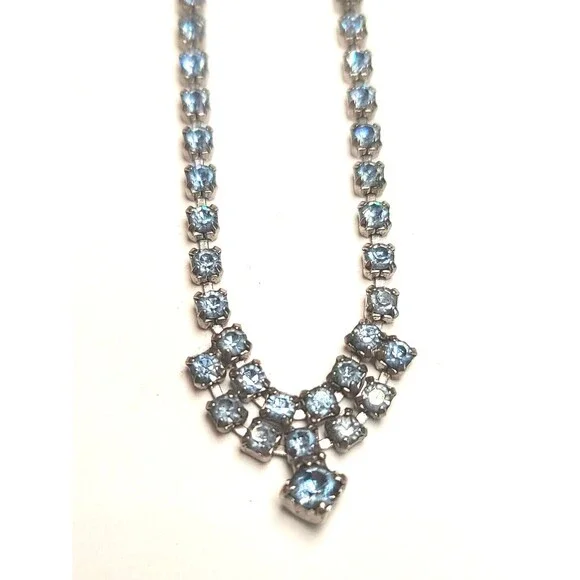 Vintage 1950s Baby Blue Rhinestone 16" Necklace - Picture 1 of 8